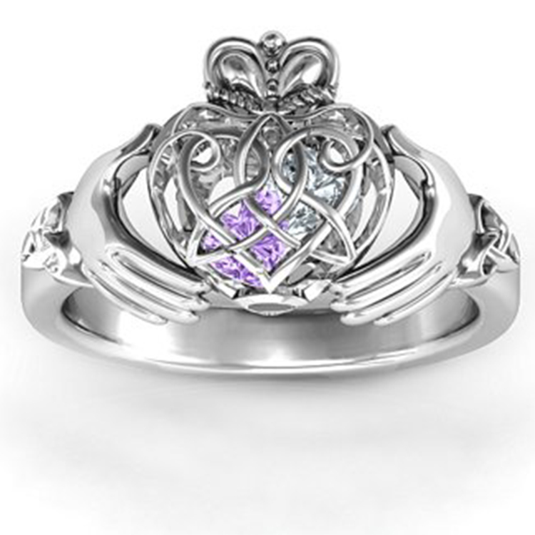 Custom Crown Shape Silver JewelryBirthstone Women Wedding Ring